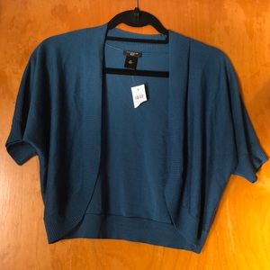 ANN TAYLOR Cropped Ribbed Short Sleeve Cardigan